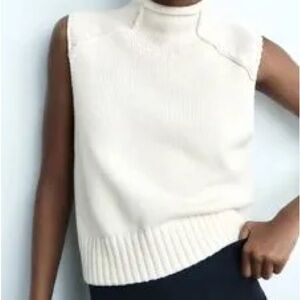 Zara Cream Sleeveless Turtleneck Sweater